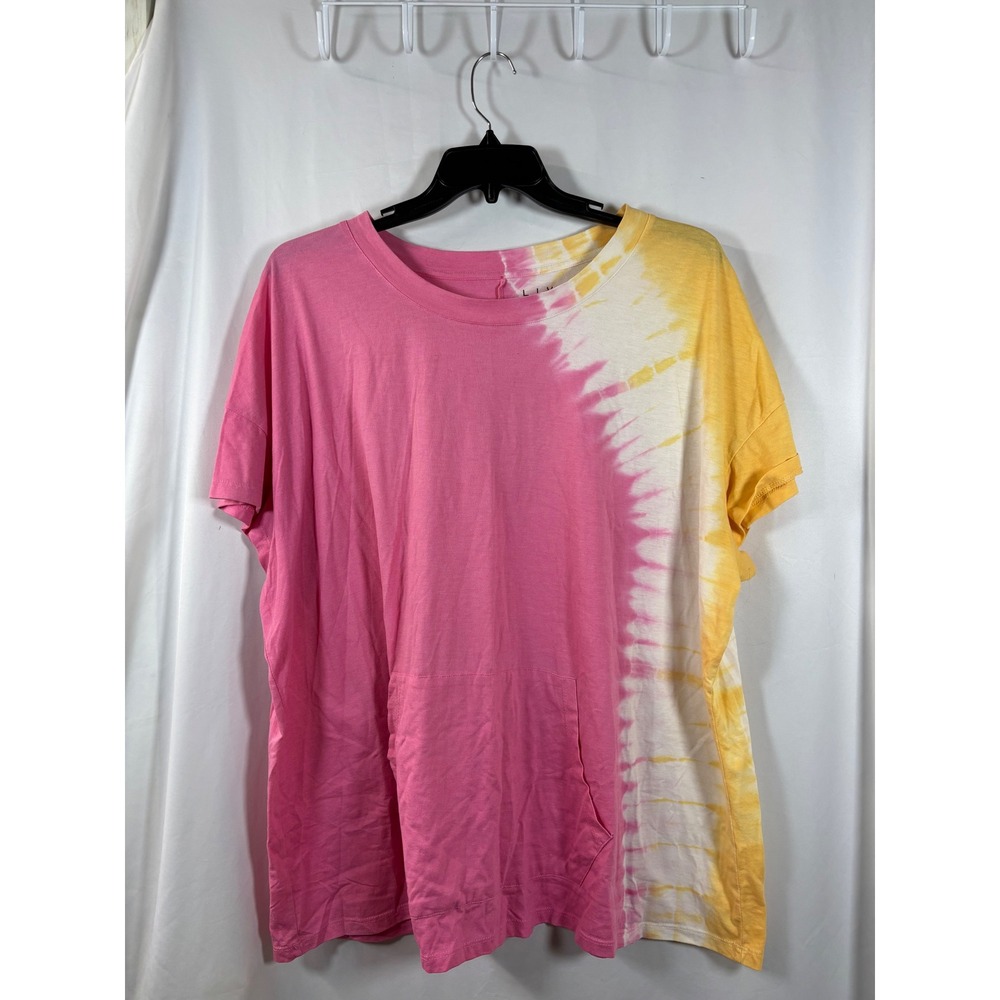 Livi Women Pink Yellow Tie Dye Short Sleeve Pocket Tee Shirt Plus Size 26/28